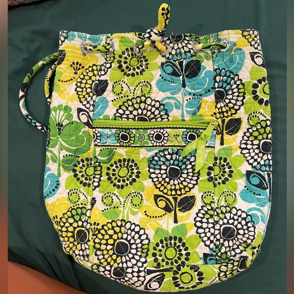 Vera Bradley drawstring bag yellow green limes up pattern.